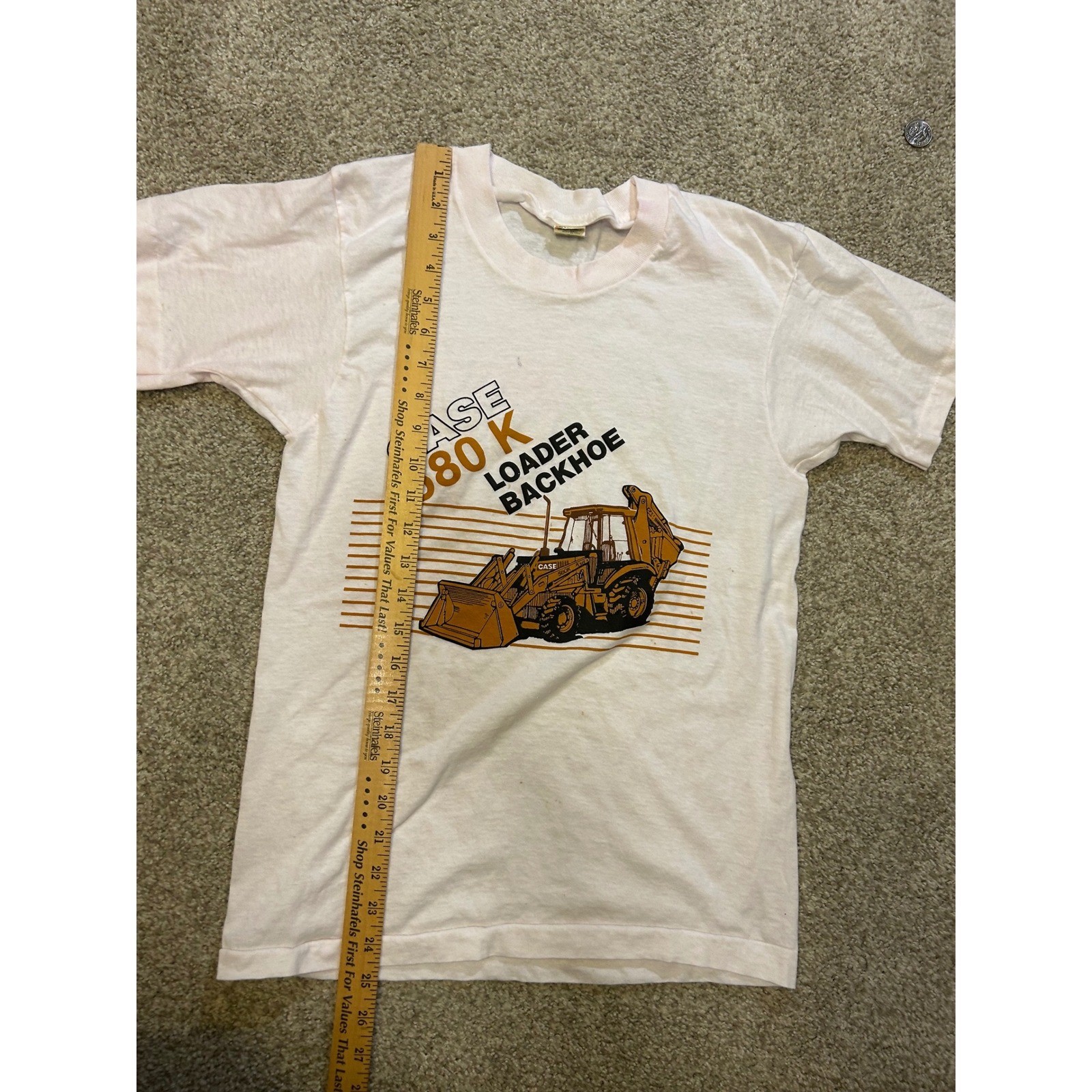 Vintage 80’s Screen Stars Case 580 K Loader Backhoe T-Shirt White Small USA Made