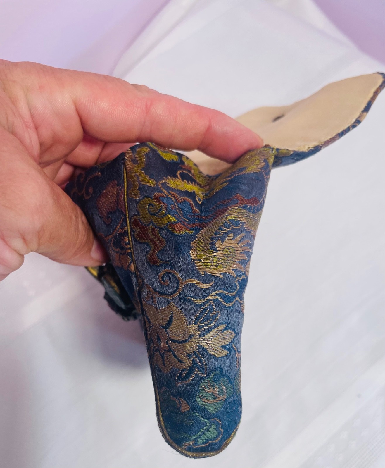 Antique 1920s Chinese Silk Brocade Clutch Art Deco Jade Jadeite Carnelian Purse