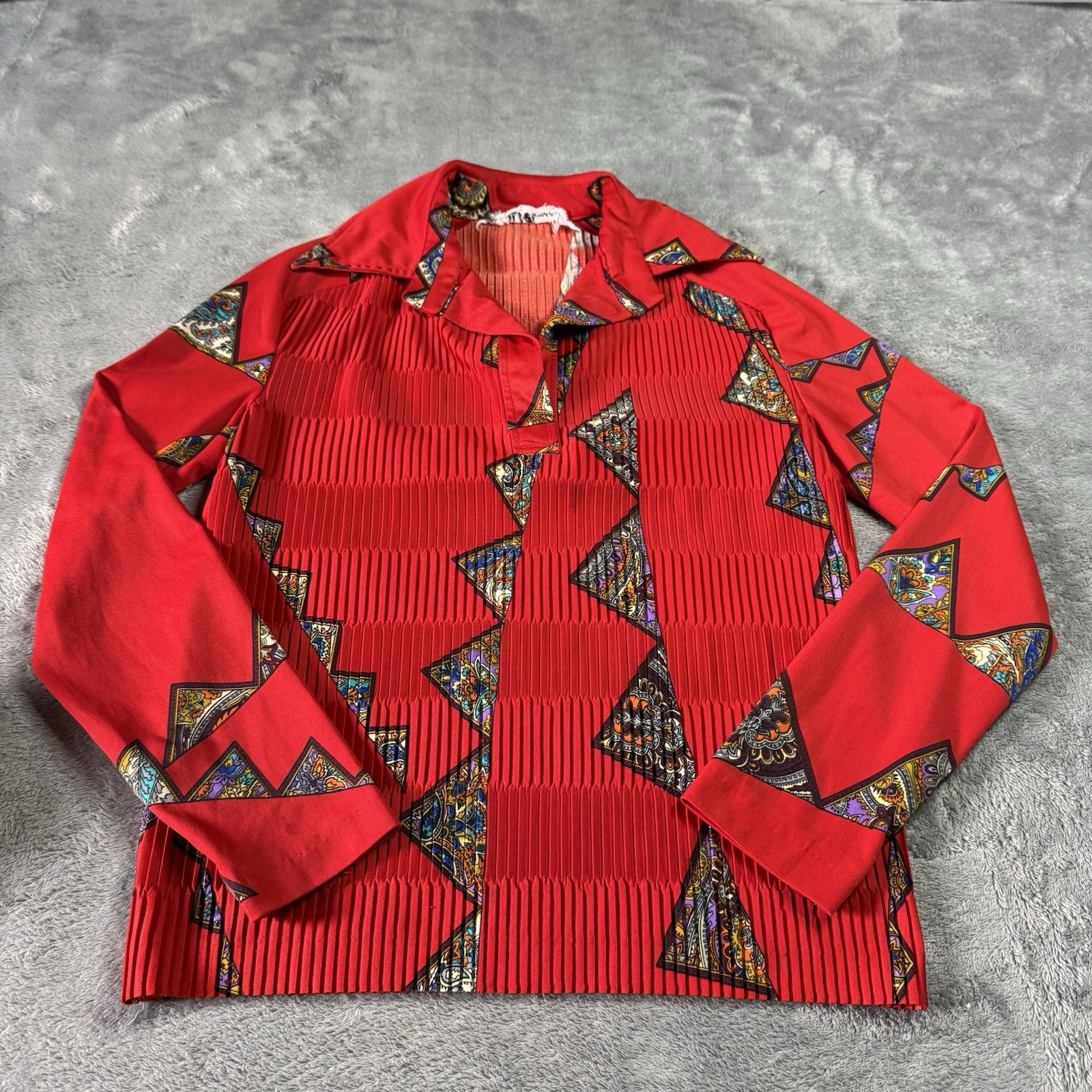 VTG 80s Hal Ferman Geometric Smocked Collared Shirt Womens S Victorian Art Retro