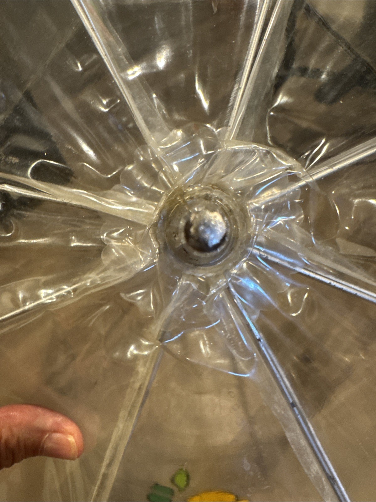 Vintage 70’s Dome Bubble Rain Umbrella Clear Vinyl MOD Flowers 28″D X 31″Handle
