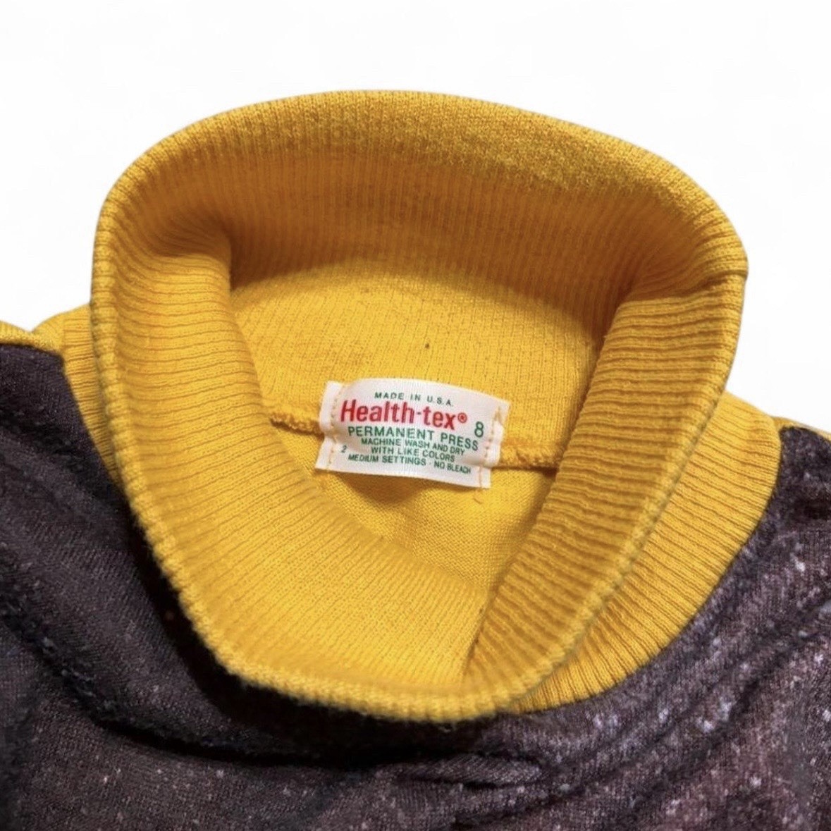 RARE VTG 70s HealthTex UFO Space Ship Yellow LS Mock Neck Shirt Boys 8 USA Made