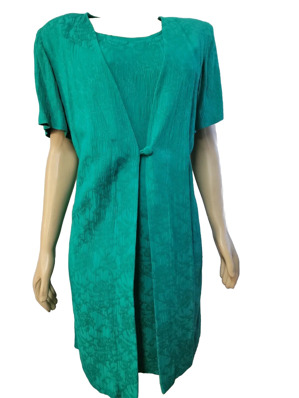 VTG 80’s SPECIAL THYME OCCASION L GREEN TEXTURED SHEATH COAT DRESS WOMEN #W7