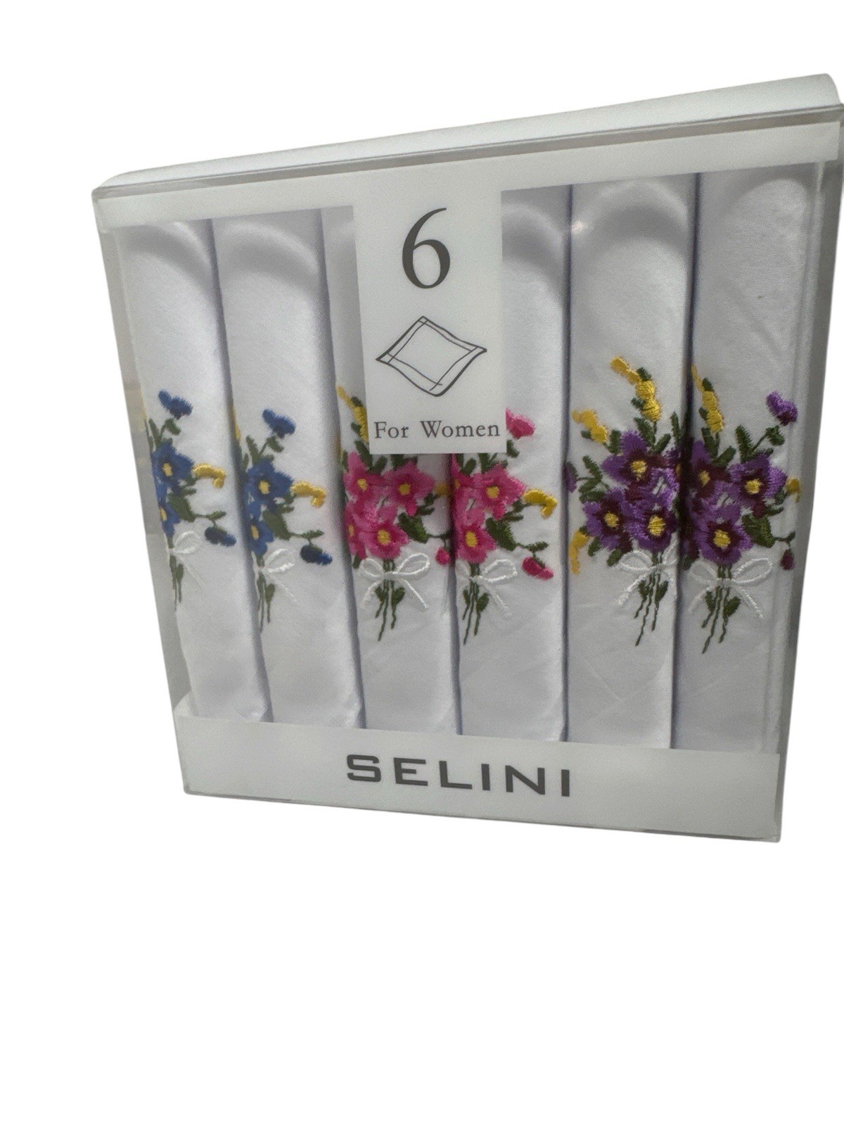 Selini Women’s Embroidered Floral Cotton Handkerchiefs Set of 6 New in Box