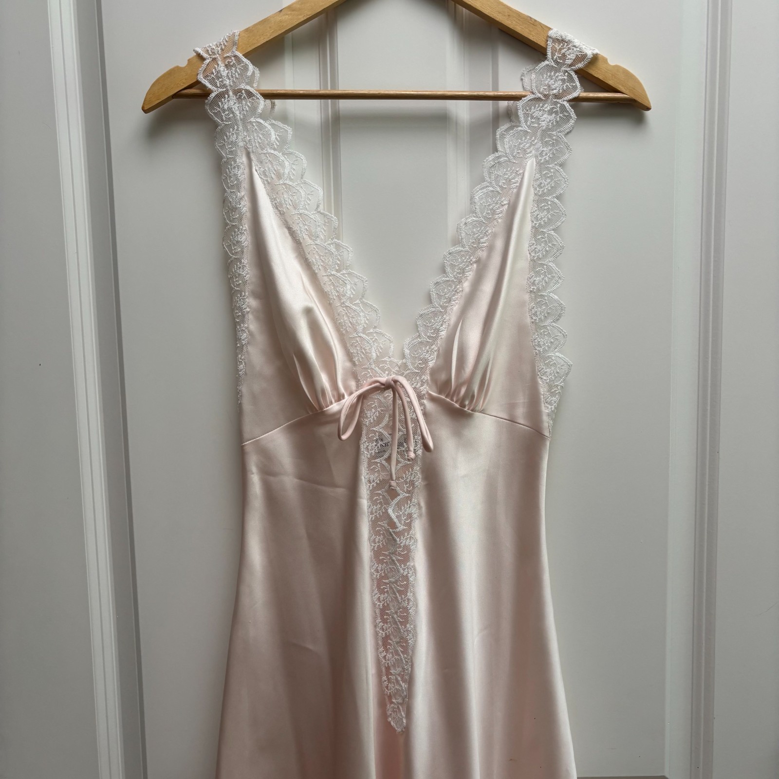 Vintage Christian Dior Pink Silk Lace V Neck Plunge Slip Dress Size XS S