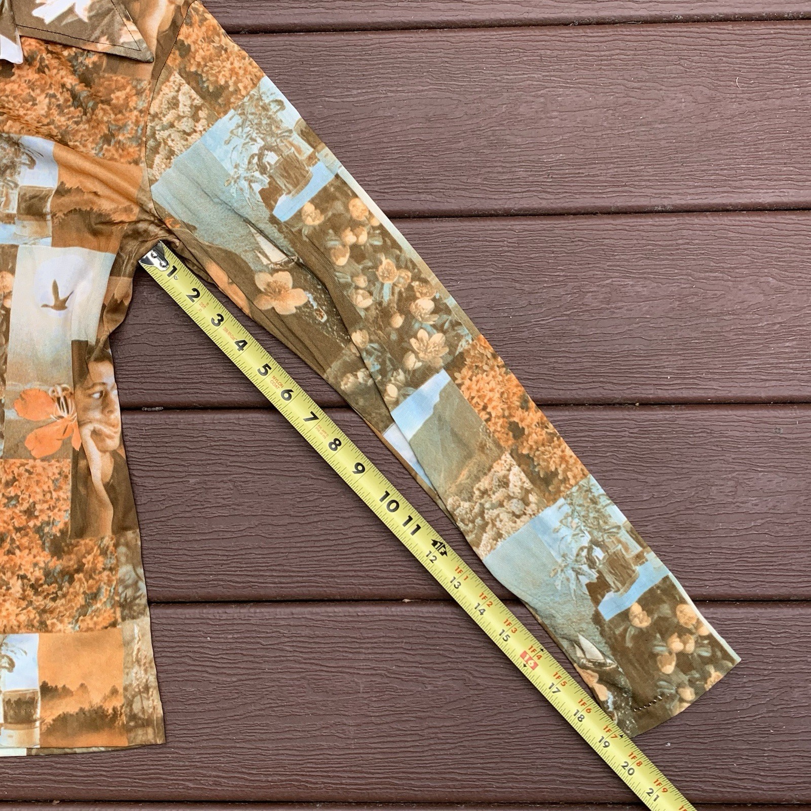 Vtg 70s Hawaiian Themed All-Over Print Shirt Lrg LS 2 Button Disco Acetate/Rayon