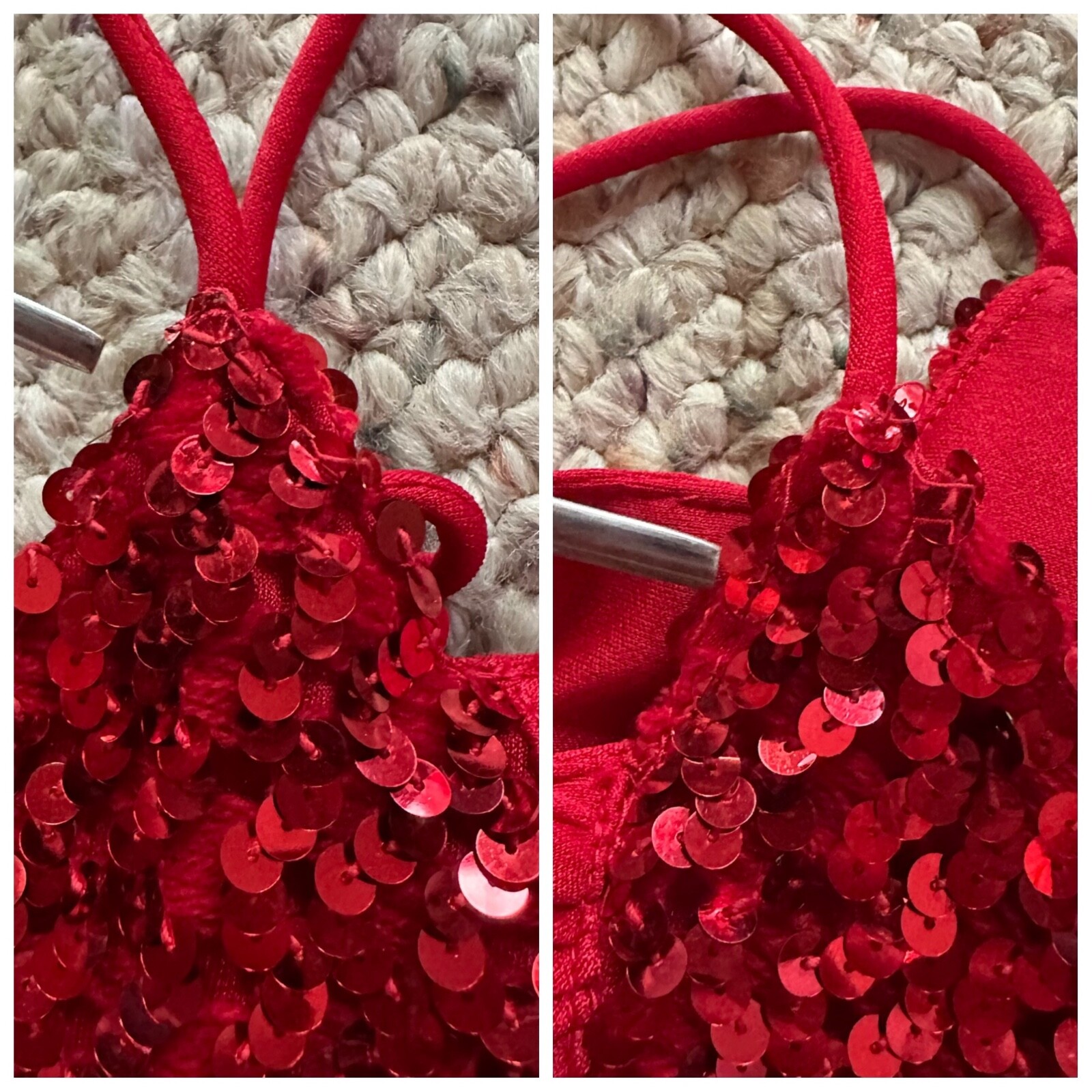 Vintage 70s New Leaf by Samir Slinky Disco Dress Sequined Draped Red Jersey S