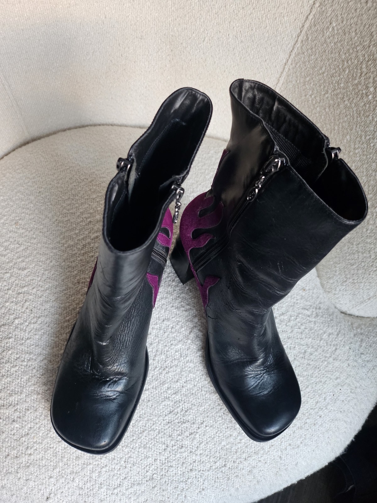 Harley-Davidson Black/Purple Leather Mid-Calf Biker Boots Zip, Women’s 9.5