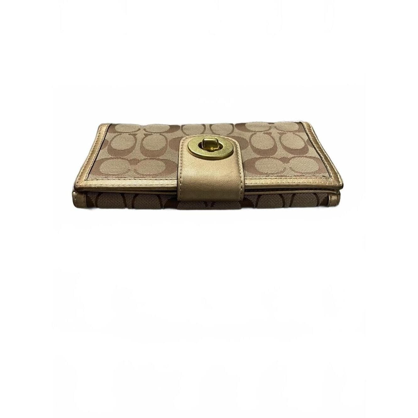 VTG Coach Khaki and Metallic Gold Signature Continental Wallet