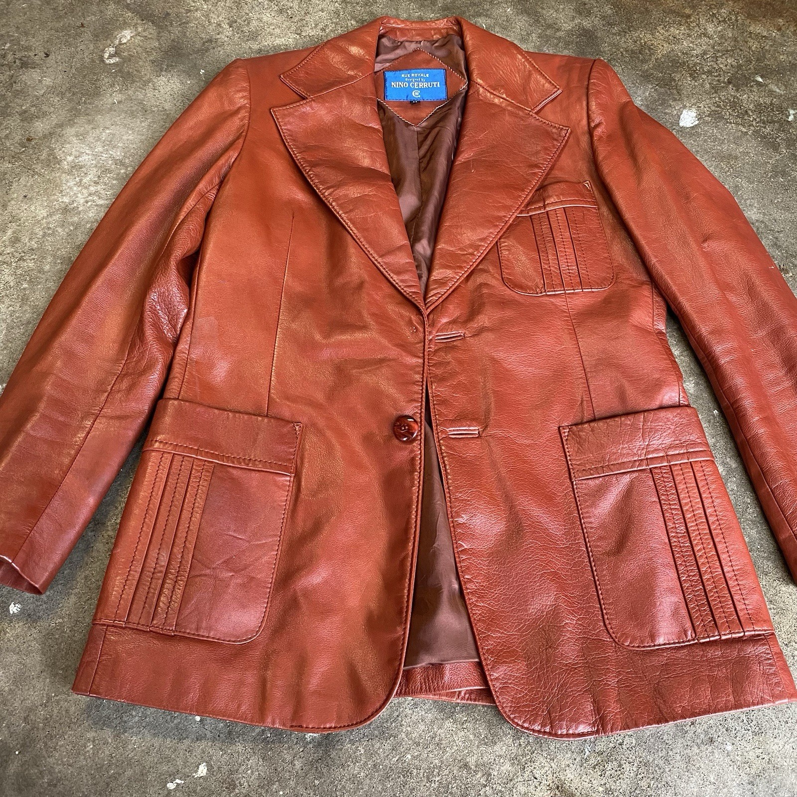VTG Rue Royale By Nino Cerruti Mens Leather Jacket 42 Rust/Brown 70s Bob Dylan