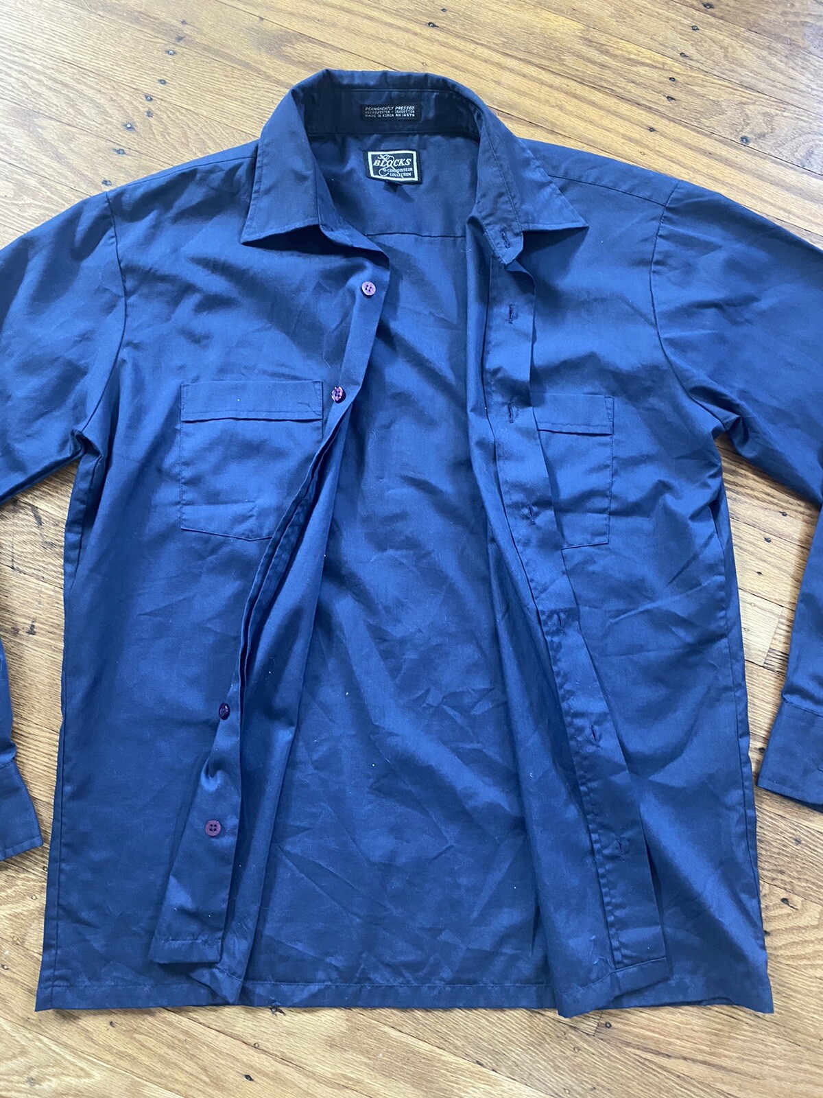 Vintage 60s men’s lightweight navy blue BUTTON-UP.medium/made Korea