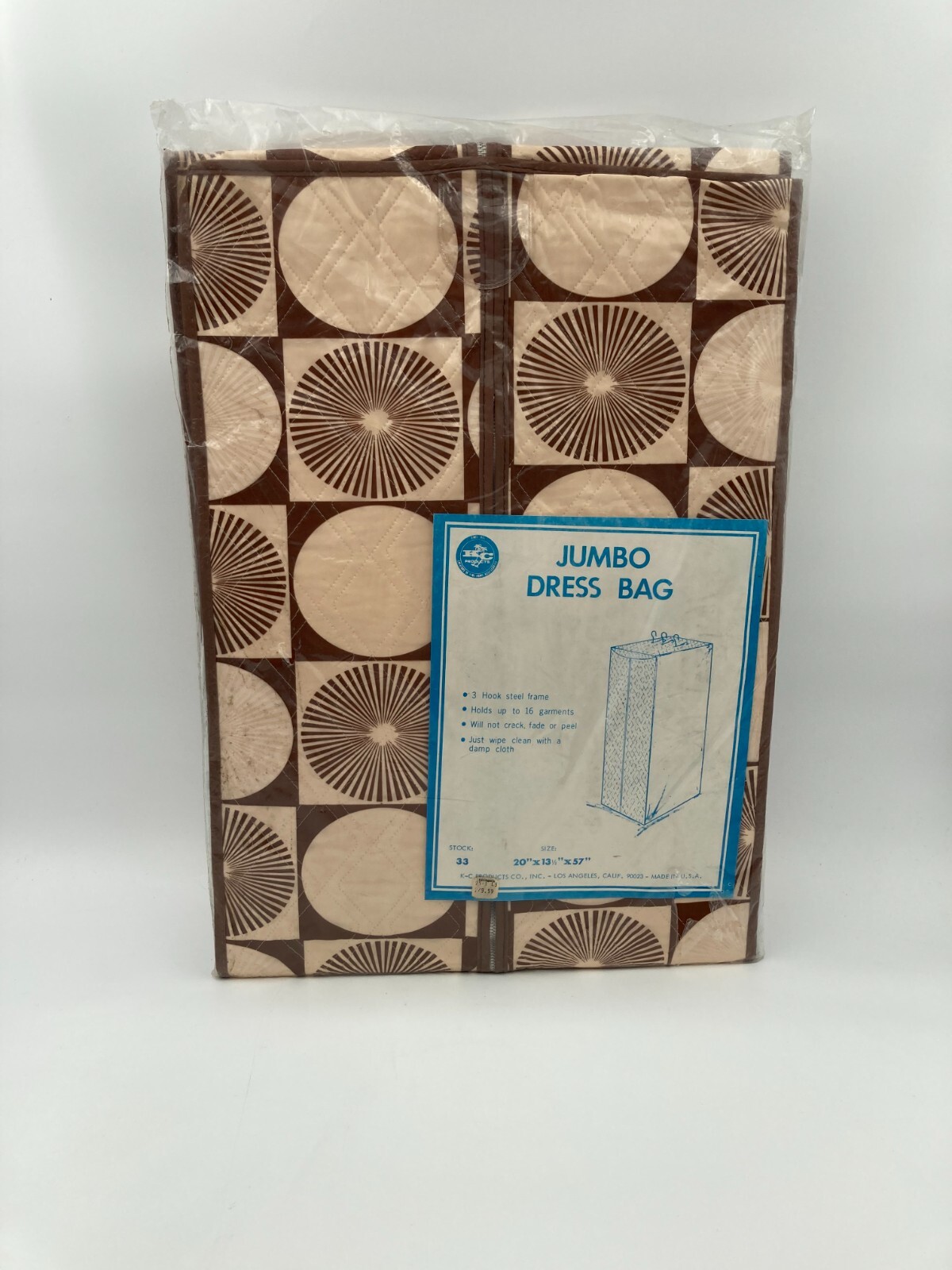 Vintage Jumbo Dress Bag in Original Package 20″x13.5″x57″ Brown/Tan Pattern