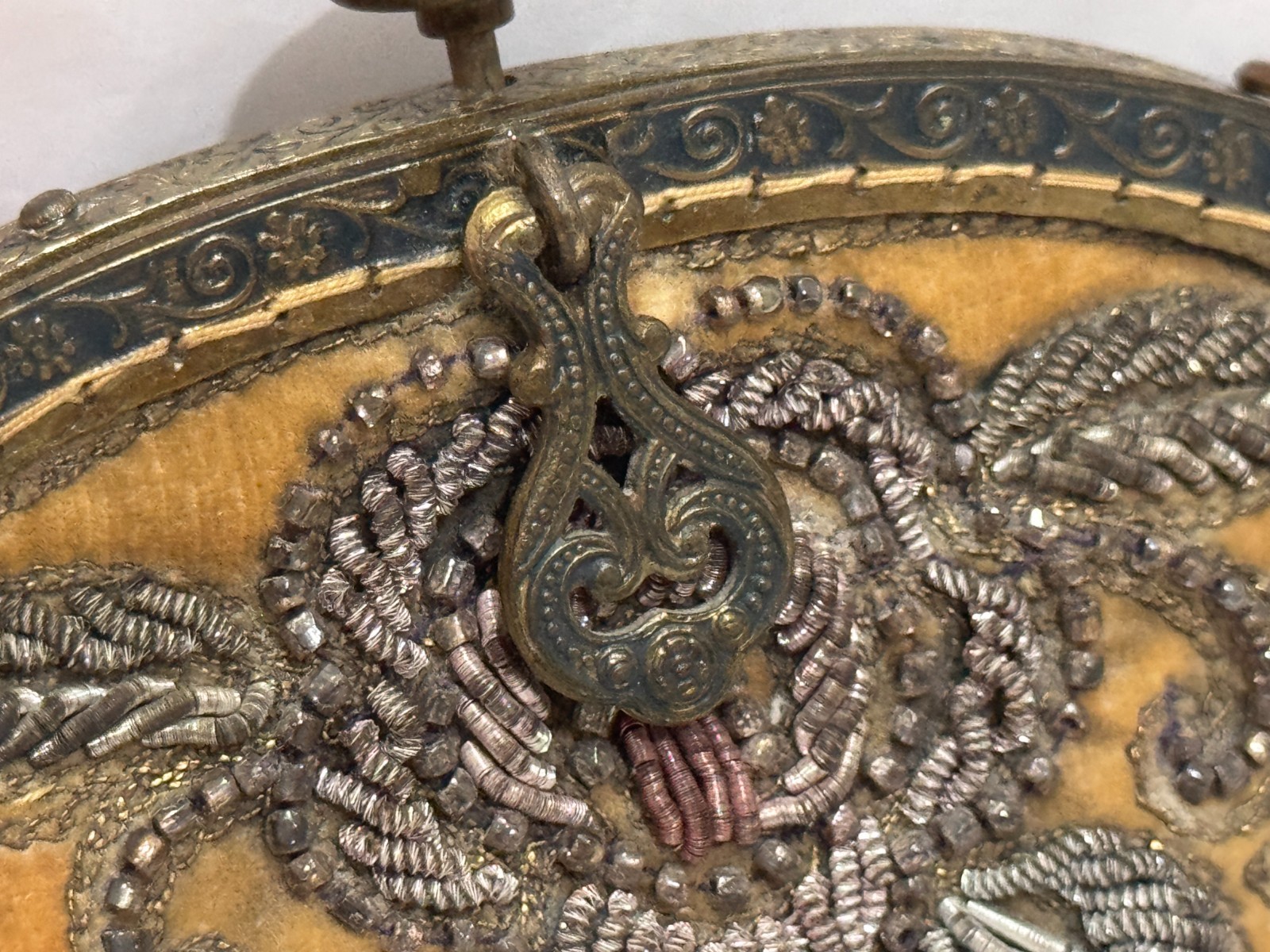 Antique 1920s German Steel Beaded Velvet Purse Ornate Brass Frame Art Nouveau