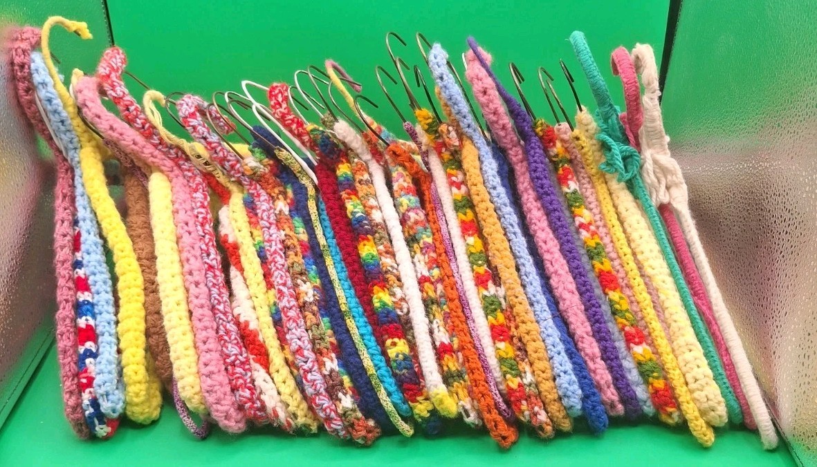 Vintage Lot 45 Hand Made Knit Colorful Granny Yarn Crochet Hangers Cottagecore