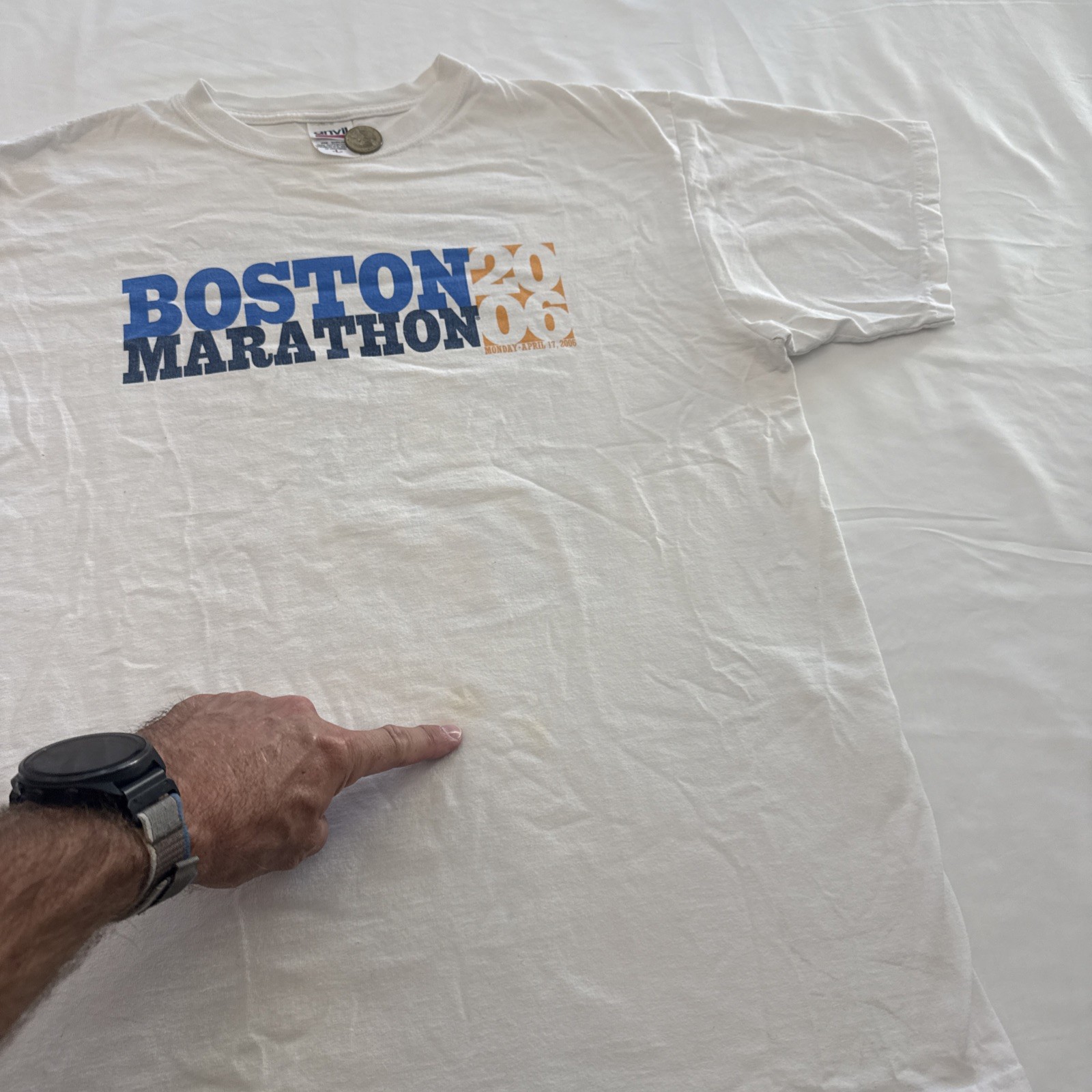 Official Vintage Boston Marathon 2006 T Shirt White Large Running Anvil Tag