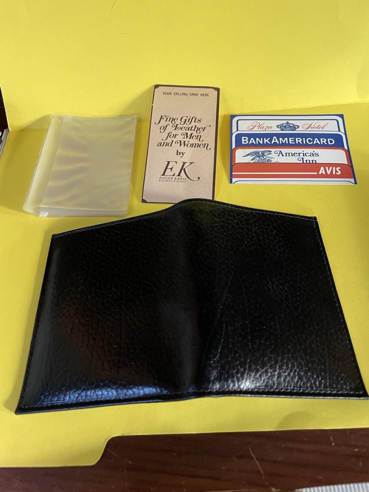 Vintage wallet Enger Kress Fine Leather Billfold USA with Box NOS Black 1960s