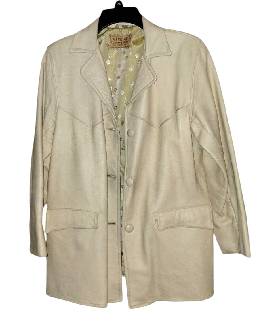 VTG FITCH’S TRADING POST Deerskin Leather Blazer Jacket Size M Ivory USA, PA