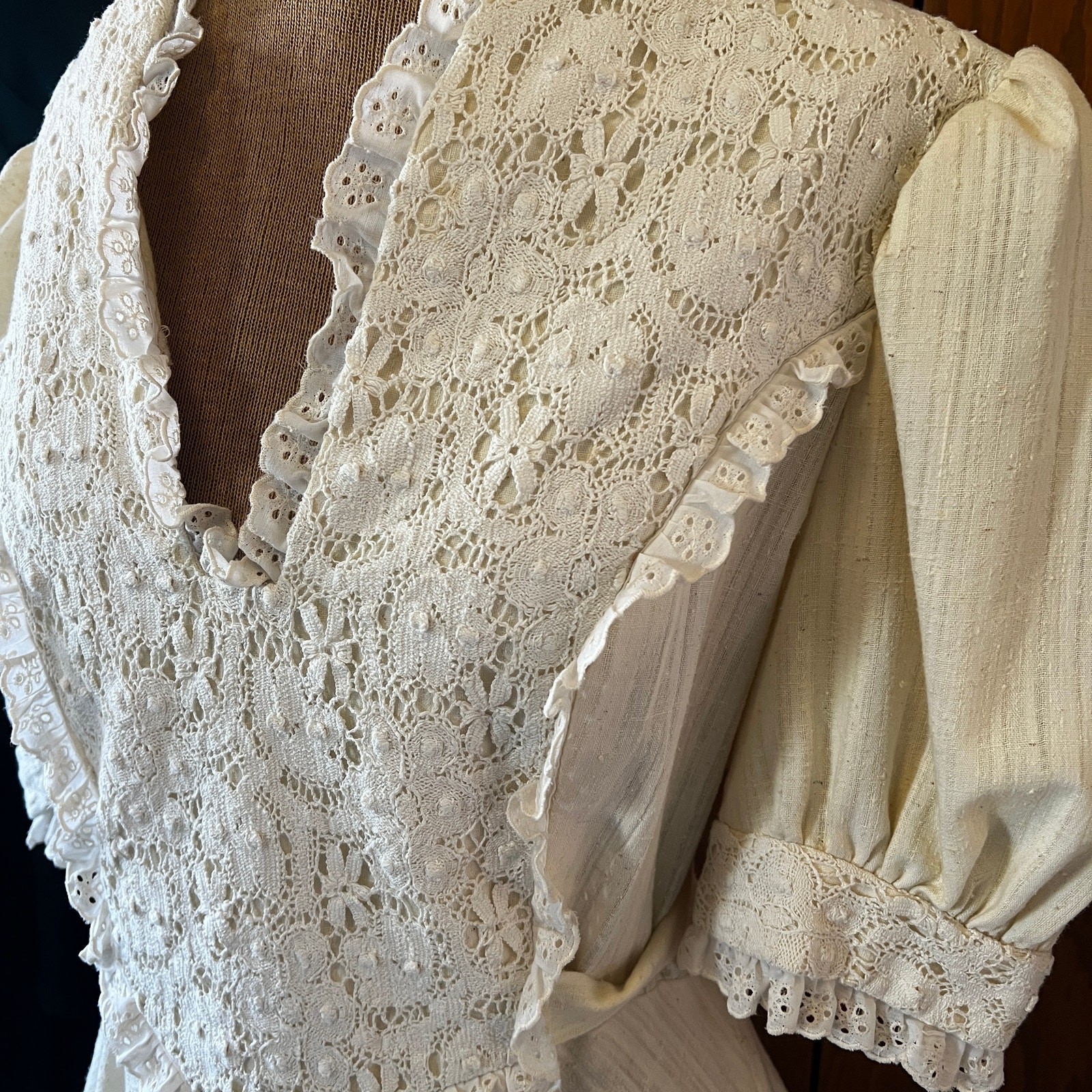 Vintage cotton linen hand sewn maxi dress prairie cottage core romantic wedding