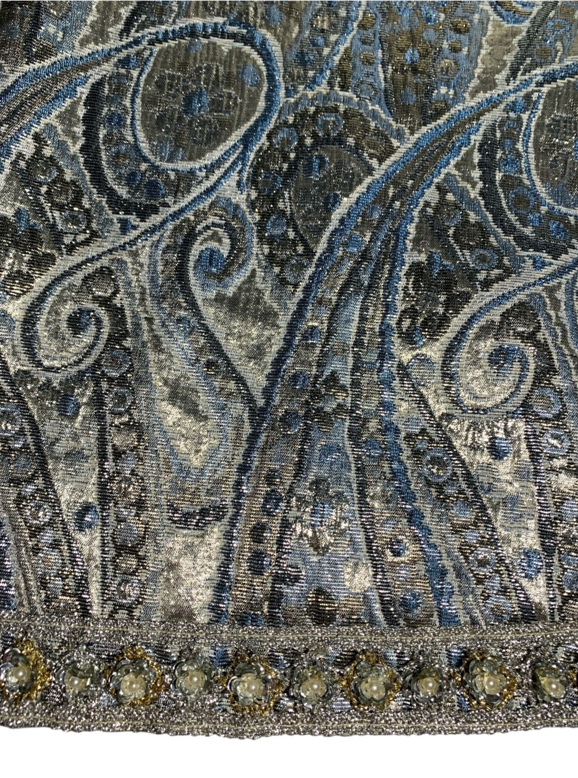 Vintage 60s/70s Women’s Empire Waist Metallic Paisley Brocade Dress – Size XS/S
