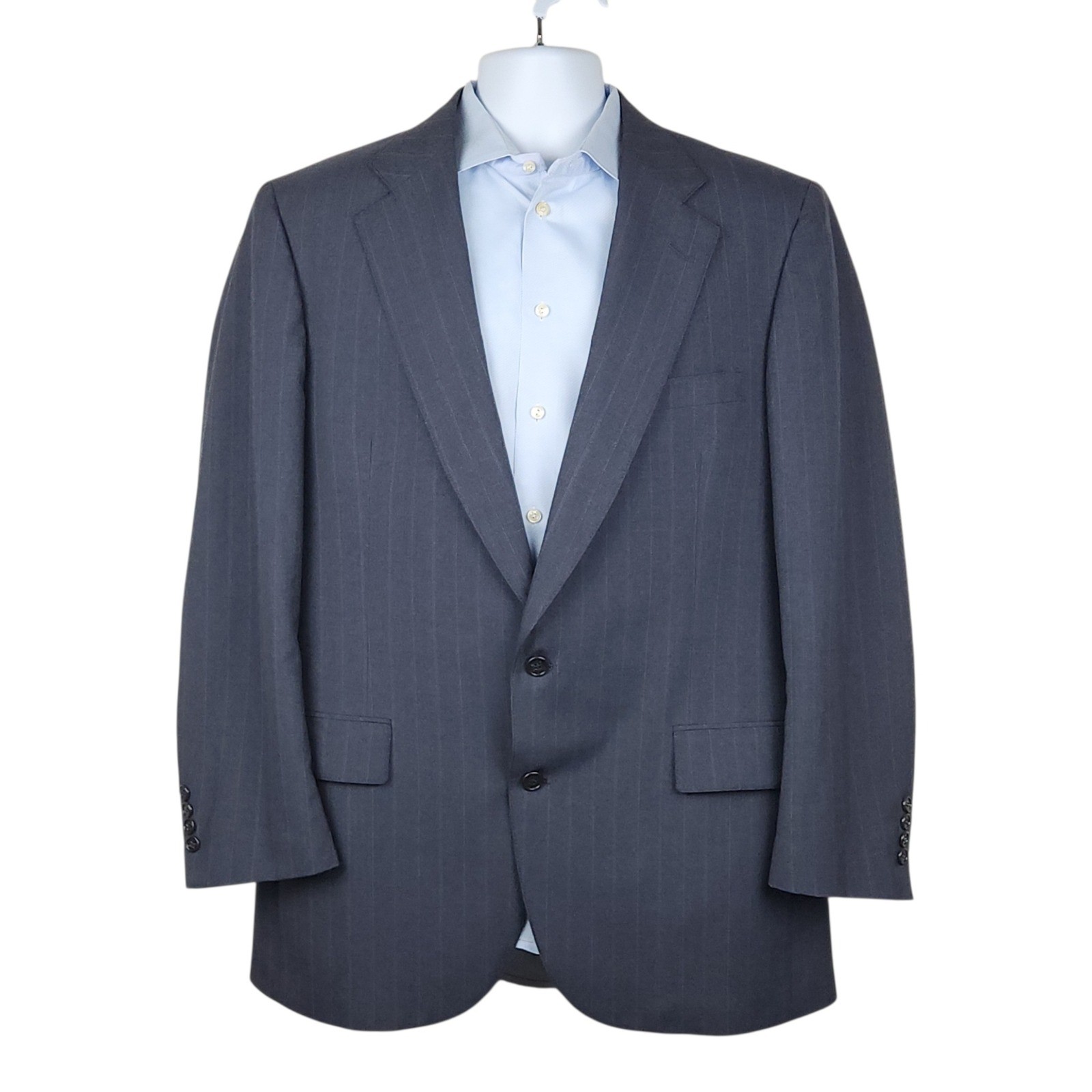 Vintage Nino Cerruti Rue Royale Blazer 44L Grey Pinstripe Wool Suit Jacket USA