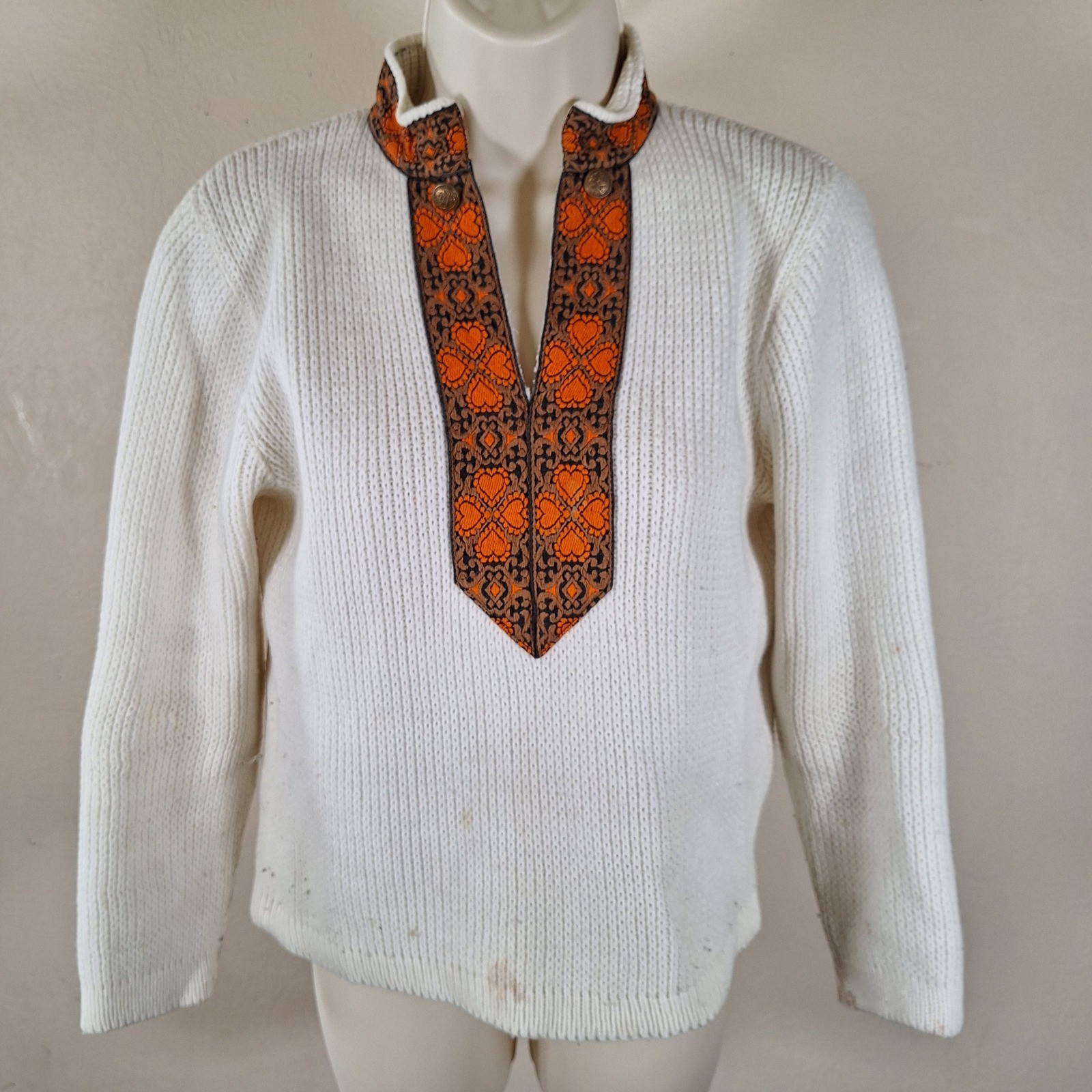 Vtg Carol Brent 1960s Ribbed Retro Folk Mod Geometric Sweater Montgomery Ward