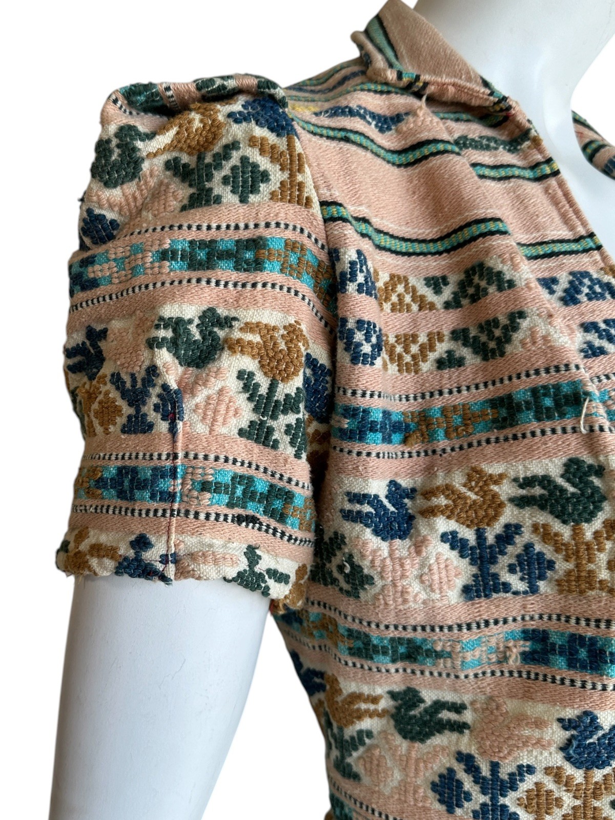 1940s Handwoven Folk Bolero Jacket Cropped Artisan Textile