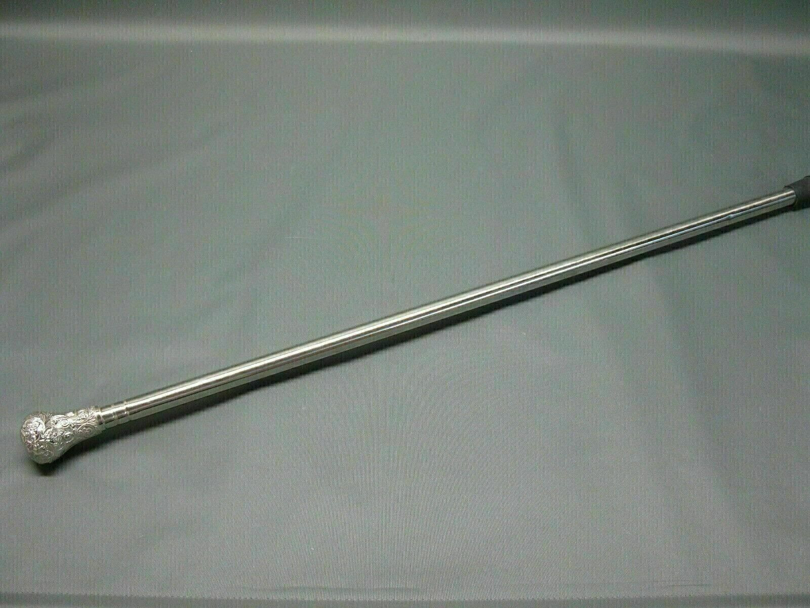 Antique Stainless Steel knob Royal Art Ornated Vintage Wallking Stick Present