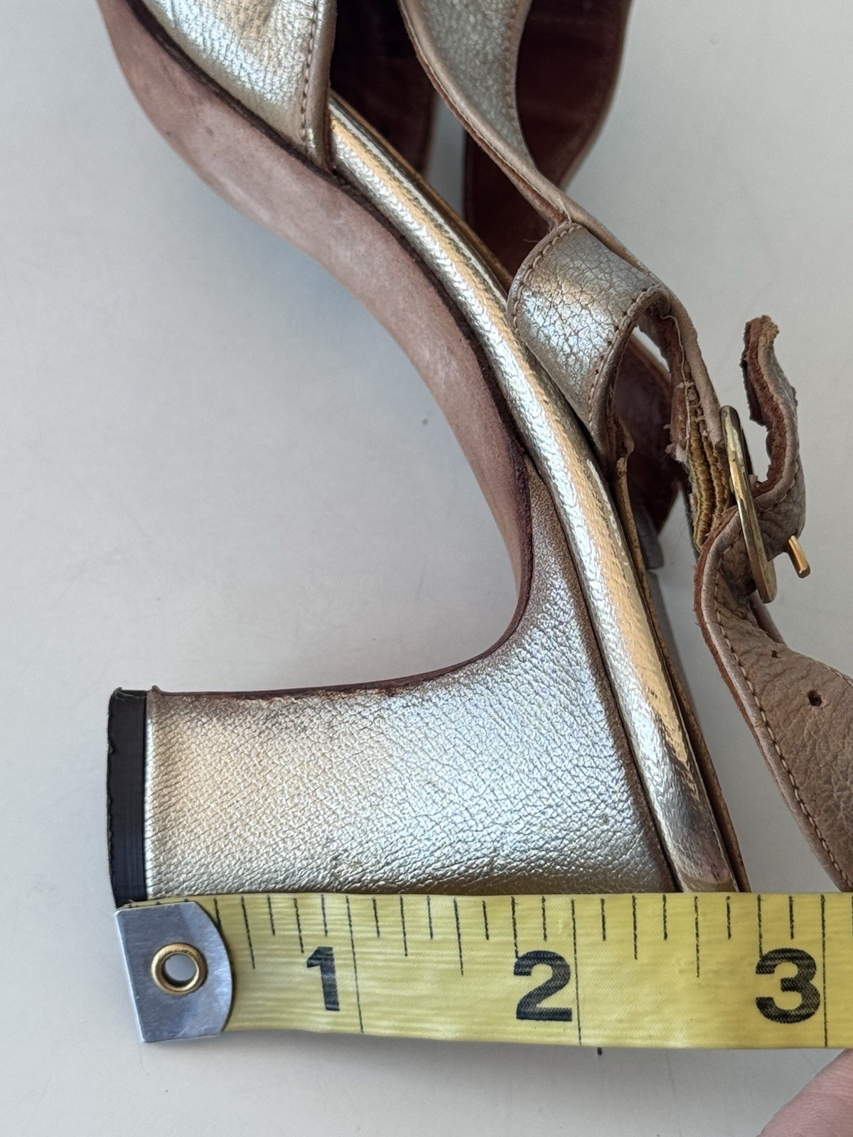 Vintage 60s 70s Balenciaga Gold Metallic Strappy Leather Slingback Heels Shoes