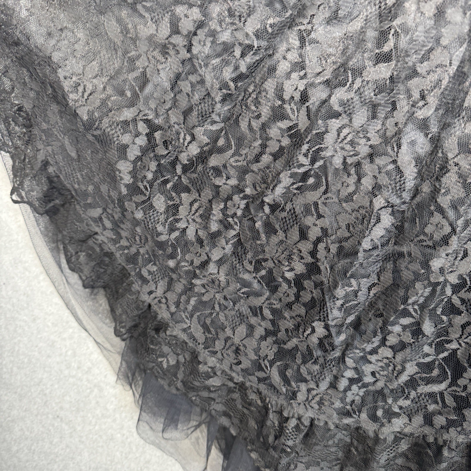 VTG New Leaf California by Samir Black Lace Tulle Tiered Dress Size 5/6 80s Rare