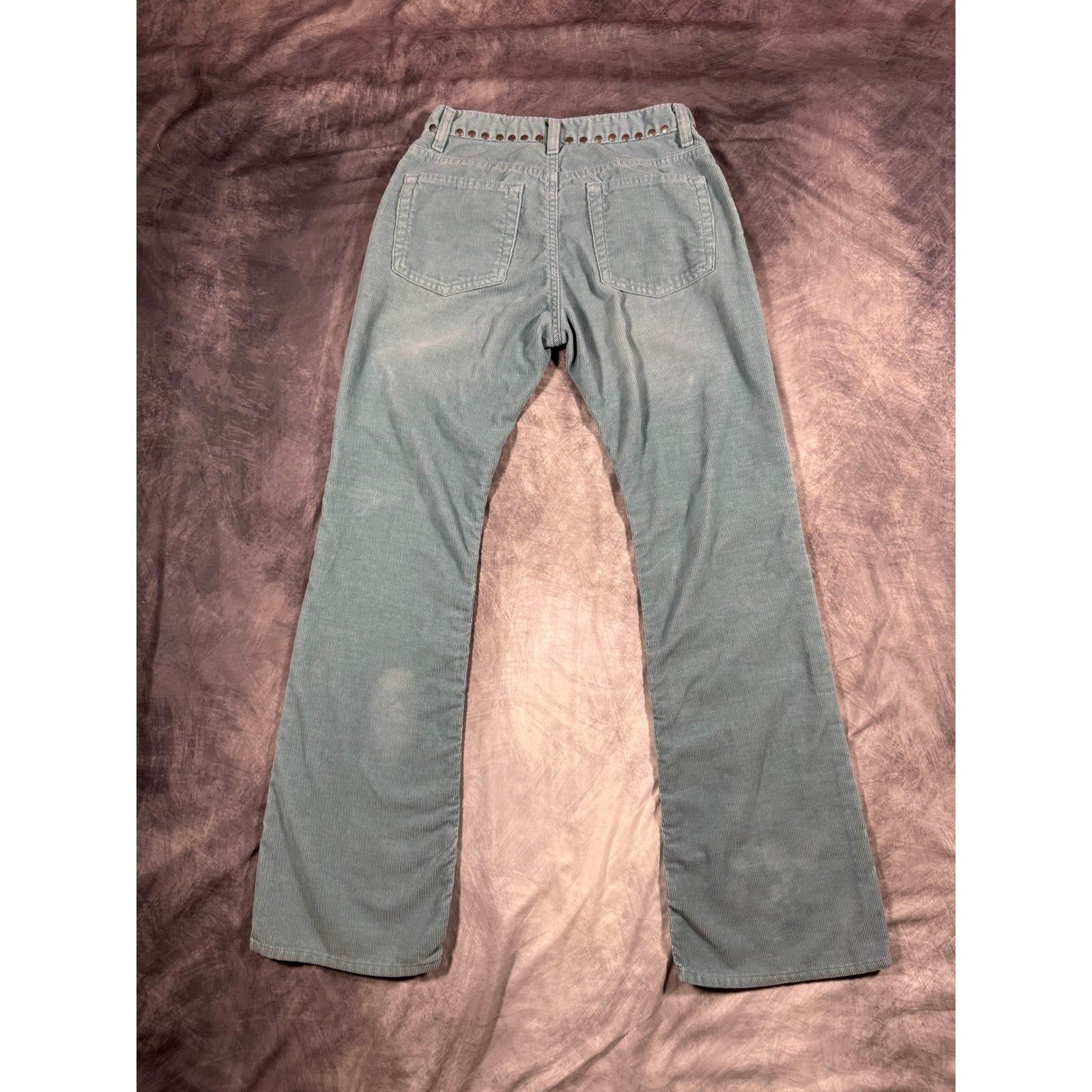 Y2K Vintage Gap Sz 4 Studded Low Rise Flare Turquoise Corduroy Boho Indie Sleaze