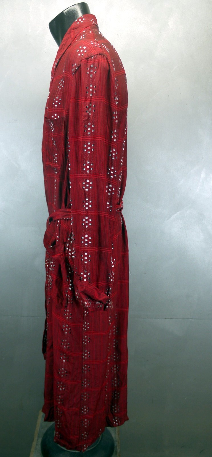 Elegant VTG Men’s St. MORITZ Acetate Rayon Loungewear RED Smoking FANCY Robe L