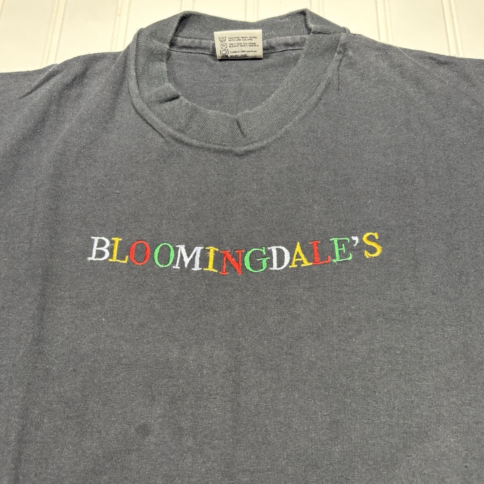 Vintage Bloomingdales Shirt Mens Medium Black Single Stitch Embroidered Cotton