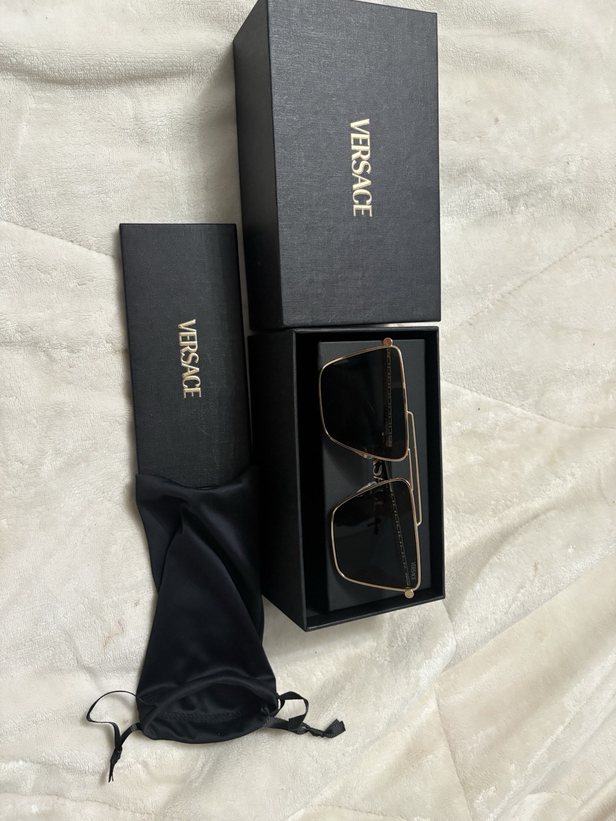 Versace VE2266 100287 Square Metal Sunglasses Gold Frame Gray Lenses 145mm