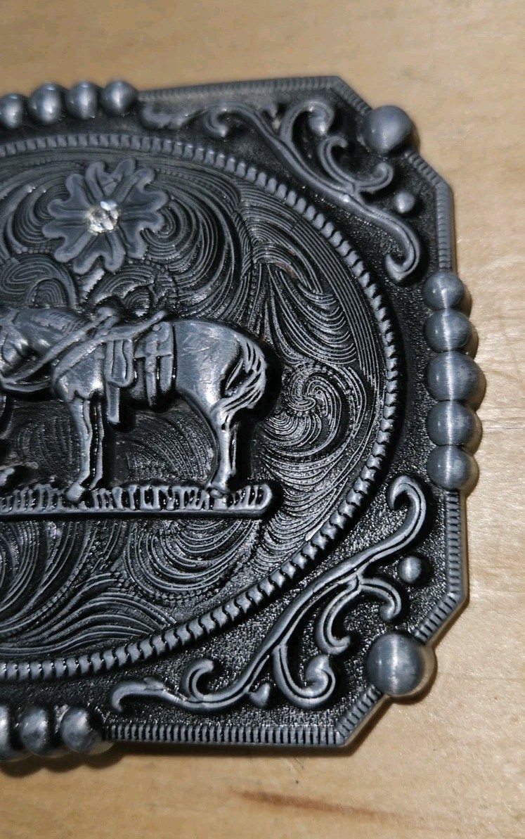 Western COWBOY & HORSE AT CROSS RELIGIOUS faith BELT BUCKLE Pewter Silve4 Color