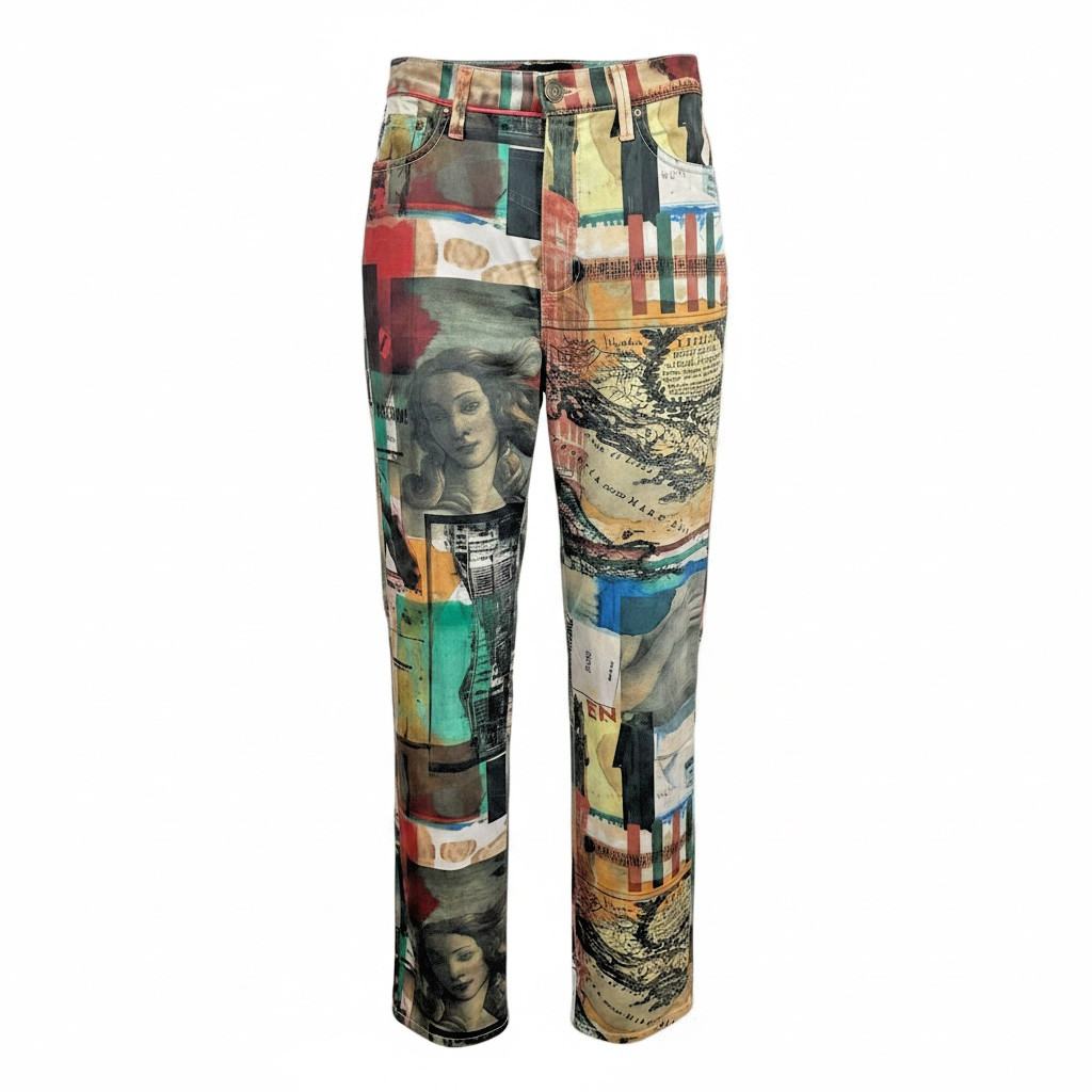 Vintage Moschino Jeans Mona Lisa Art Pants 90s Size 29 Rare