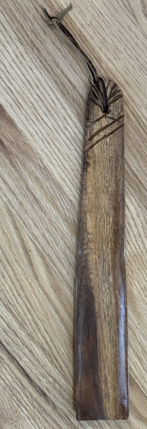 14″ Hand Carved Hardwood Wooden Shoehorn Brown Smooth Stained & Finished