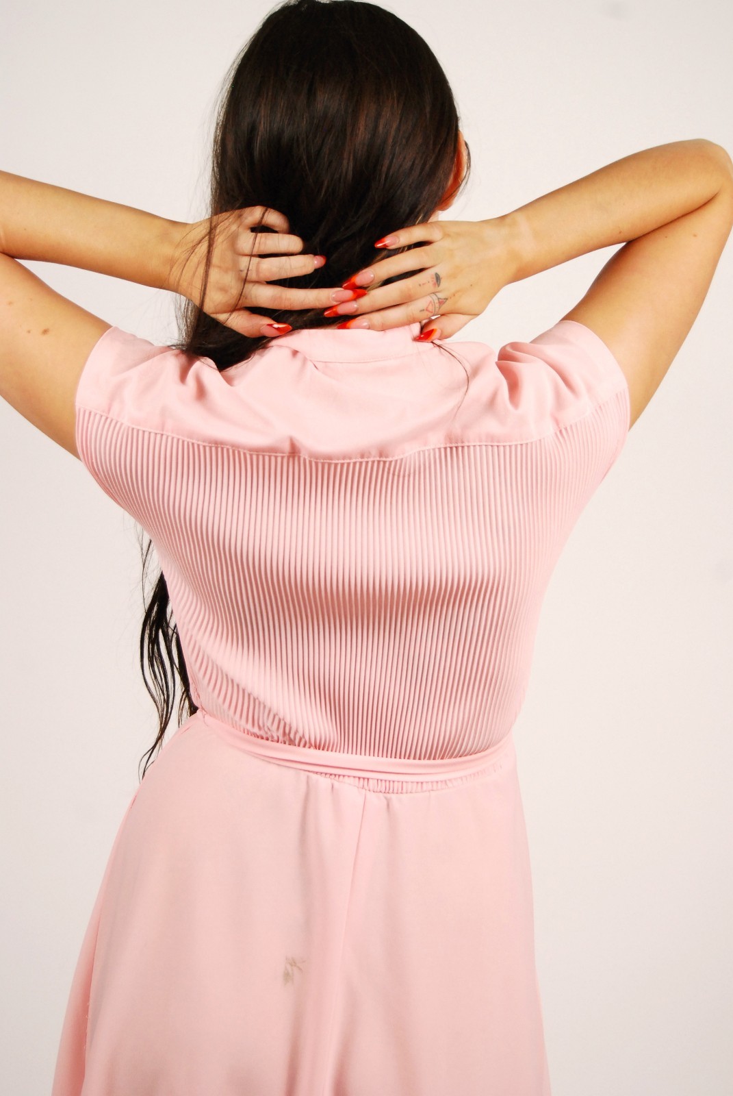 70s Collared Dress (S) small pink vintage midi pinup retro rockabilly sweet