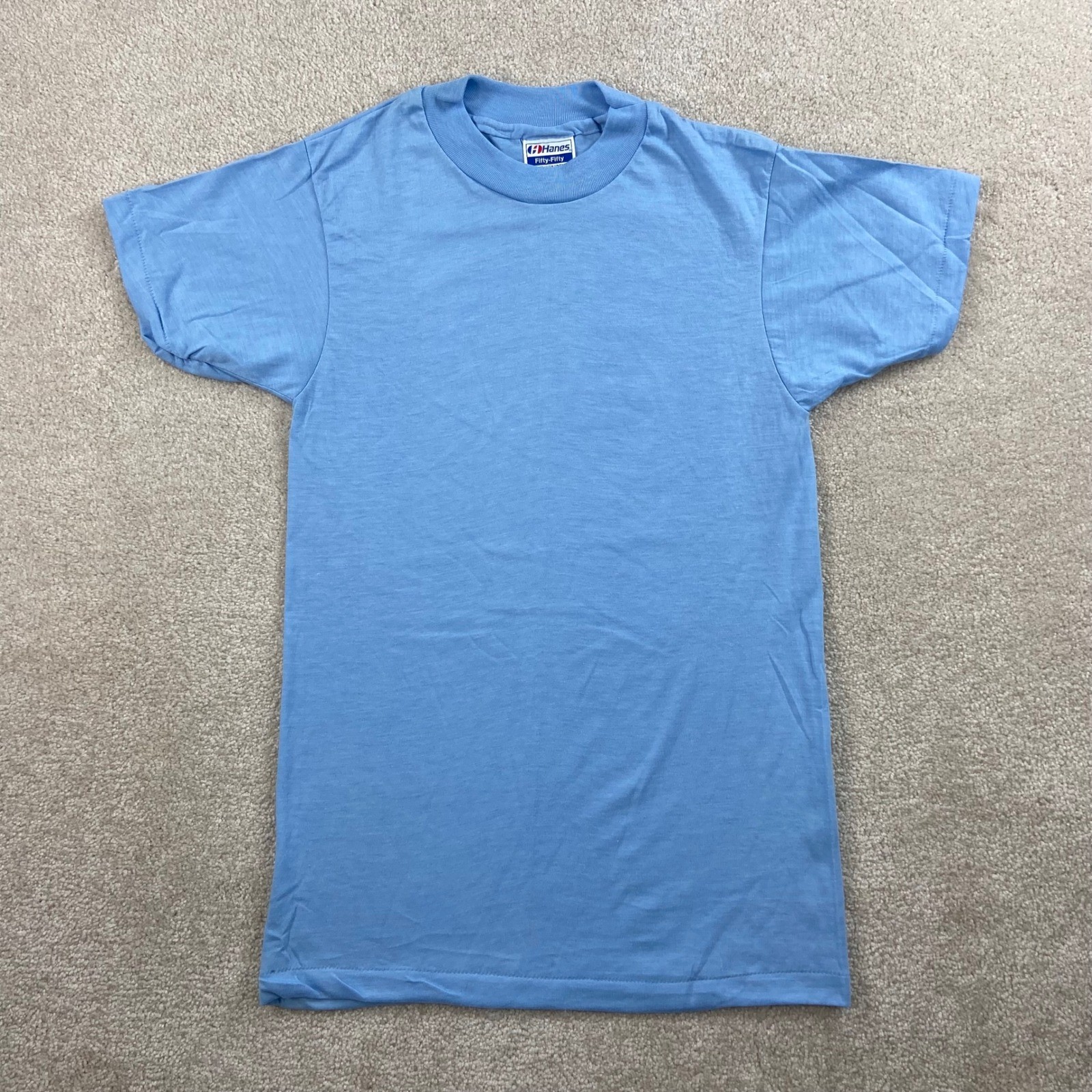 Vintage 80’s Hanes Fifty-Fifty T-Shirt Mens Small Blue Single Stitch Blank USA