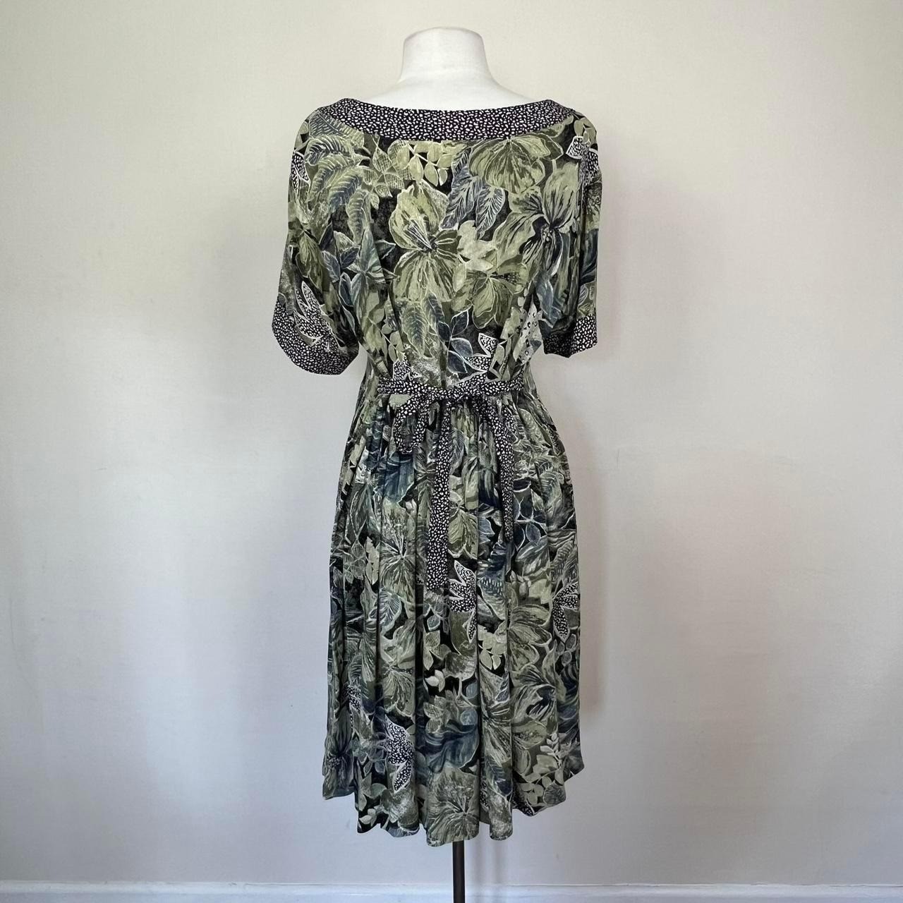 vintage 90s rayon gauze babydoll dress safari botanical plant floral boho hippie