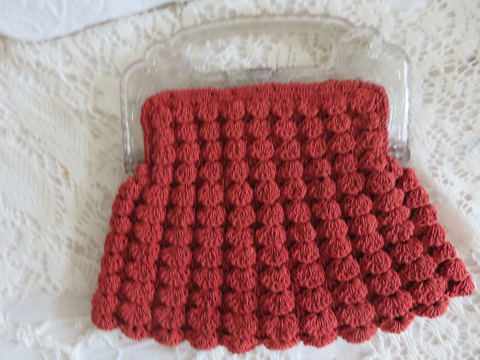 2 Vintage Crochet Purses 1 w peacock Celluloid Handle 1Baby Pink Victorian Purse