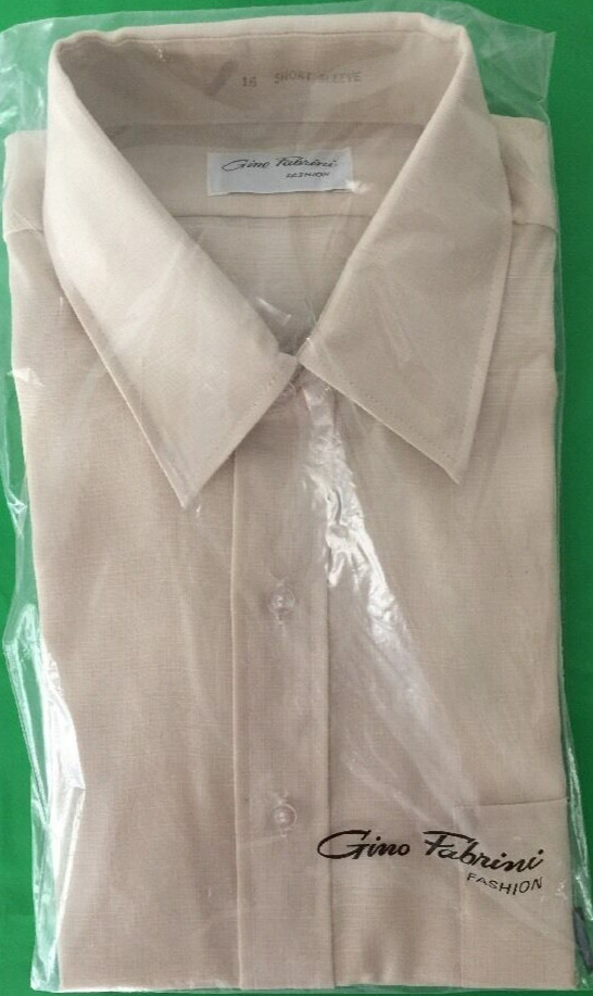 vintage Gino Fabrini tan short sleeve Dress Shirt size 16 polyester/cotton new