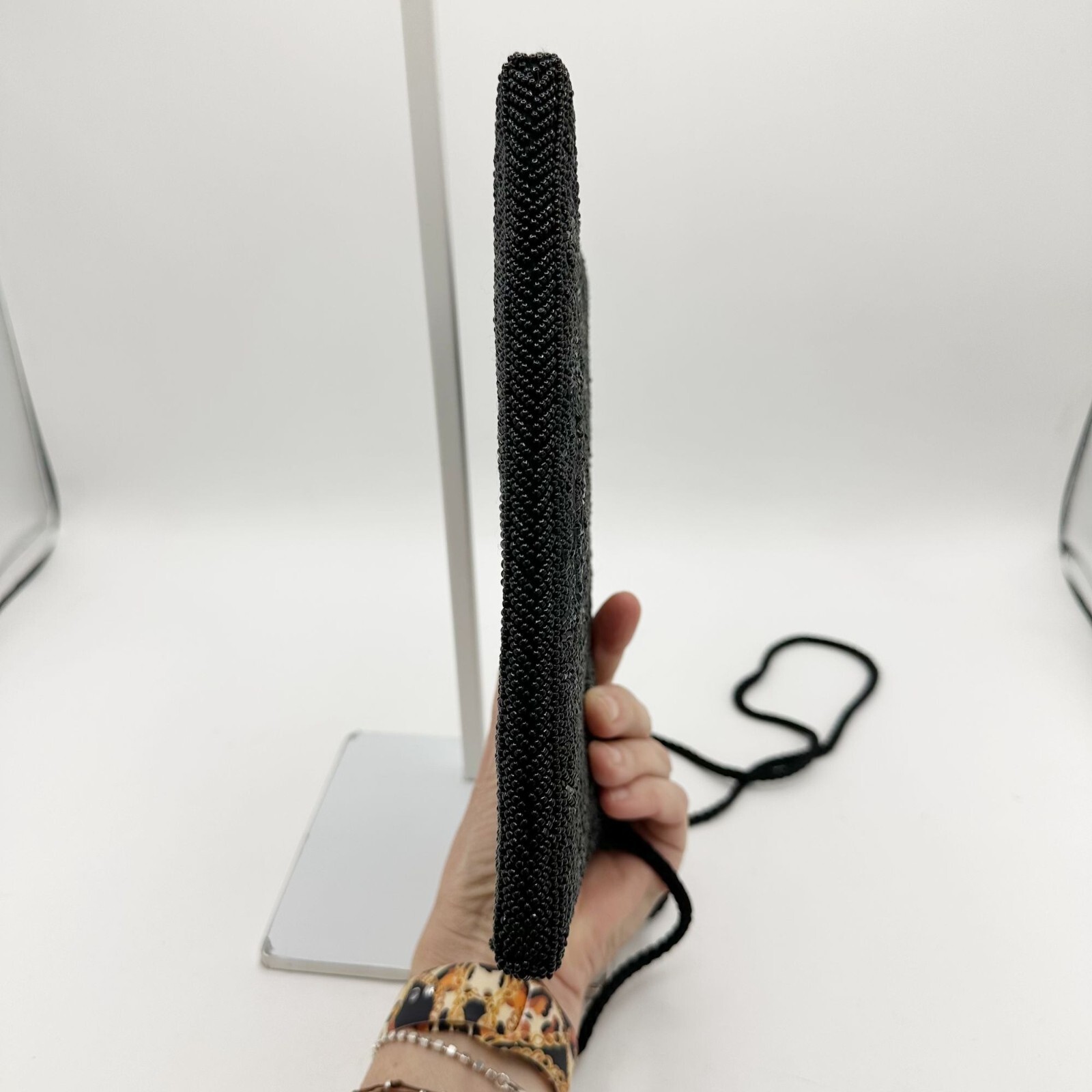 Vintage Hastings & Smith Black Beaded Clutch Purse With Strap 9″x6″x0.5″