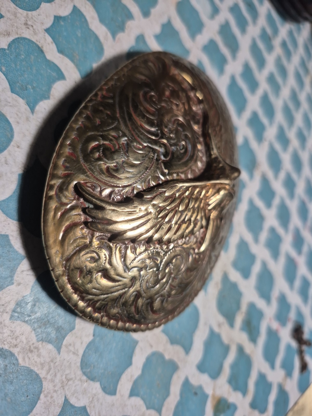 Eagle in Flight Heavy Silverplate on Jeweler’s Bronze Belt Buckle by Crumrine