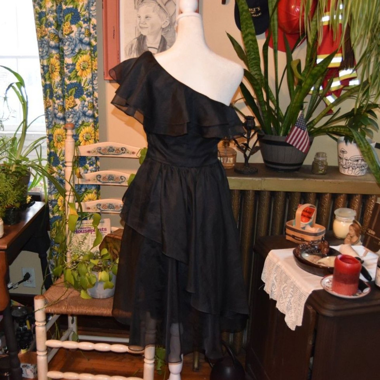 Vintage Black One-Shoulder Cocktail Dress by New Leaf California Samir Size XS