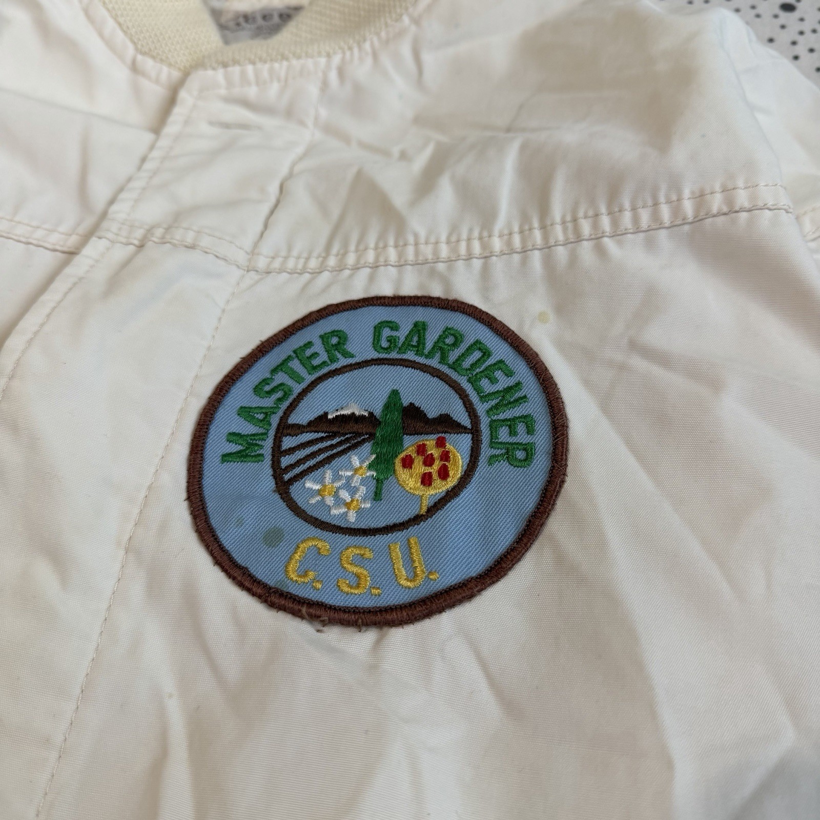 Vintage 1970s Ricco California Jacket Men’s M White Bomber CSU Master Gardener