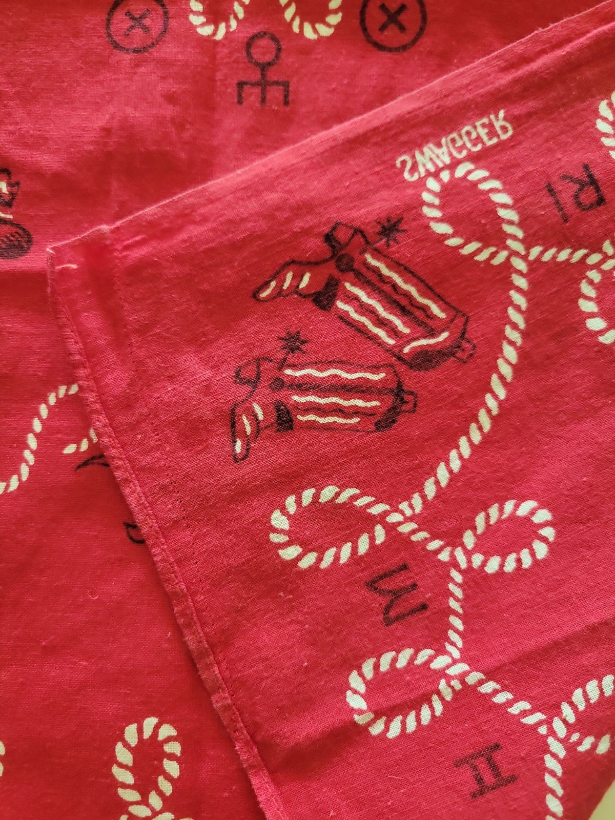 Vintage 50s Swagger Red Scarf Bandana Western Cowboy Lasso Boots Bull Cotton
