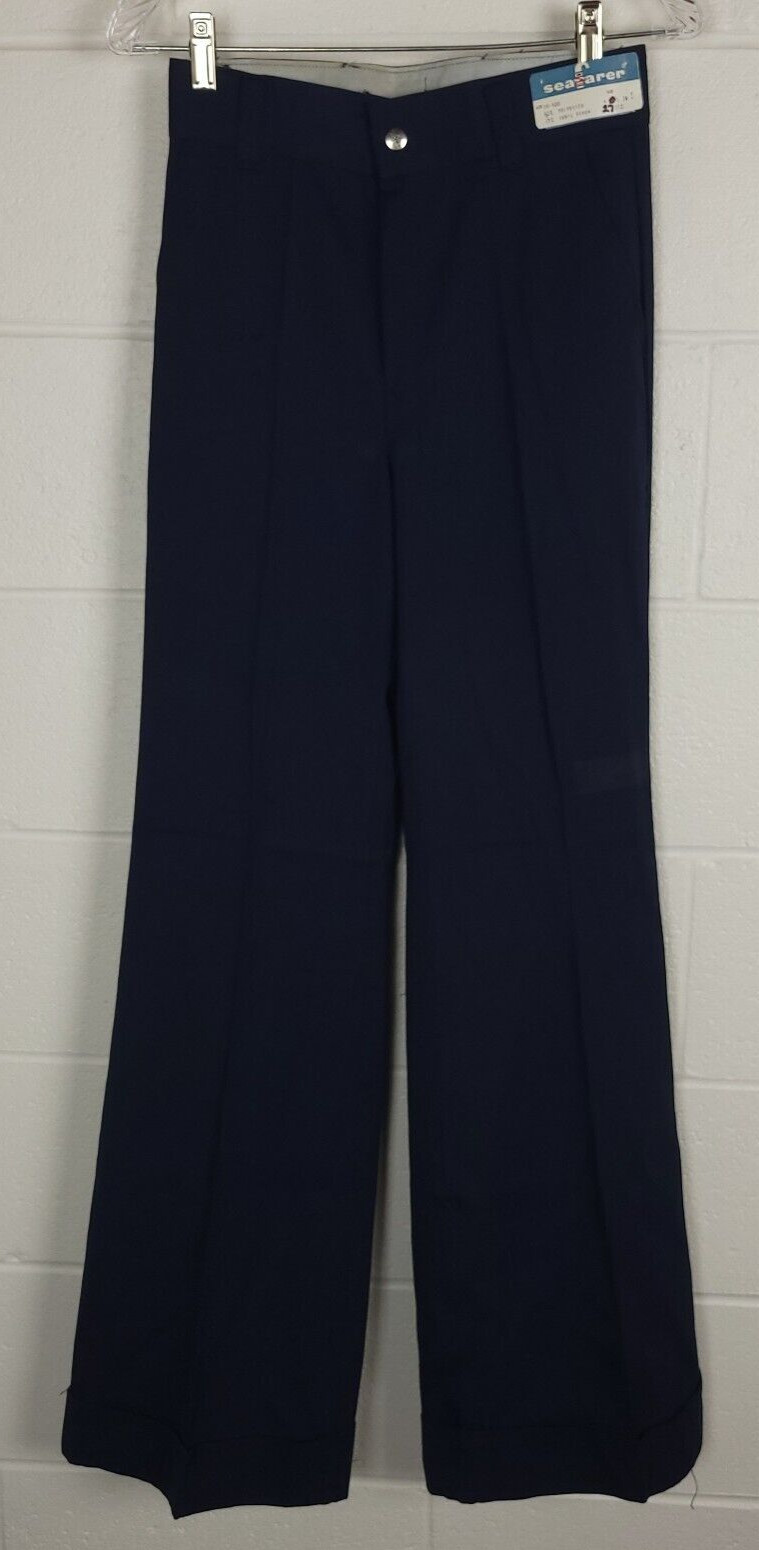 Vtg NWT Seafarer Navy Bellbottom Pants Polyester Blend 27×34