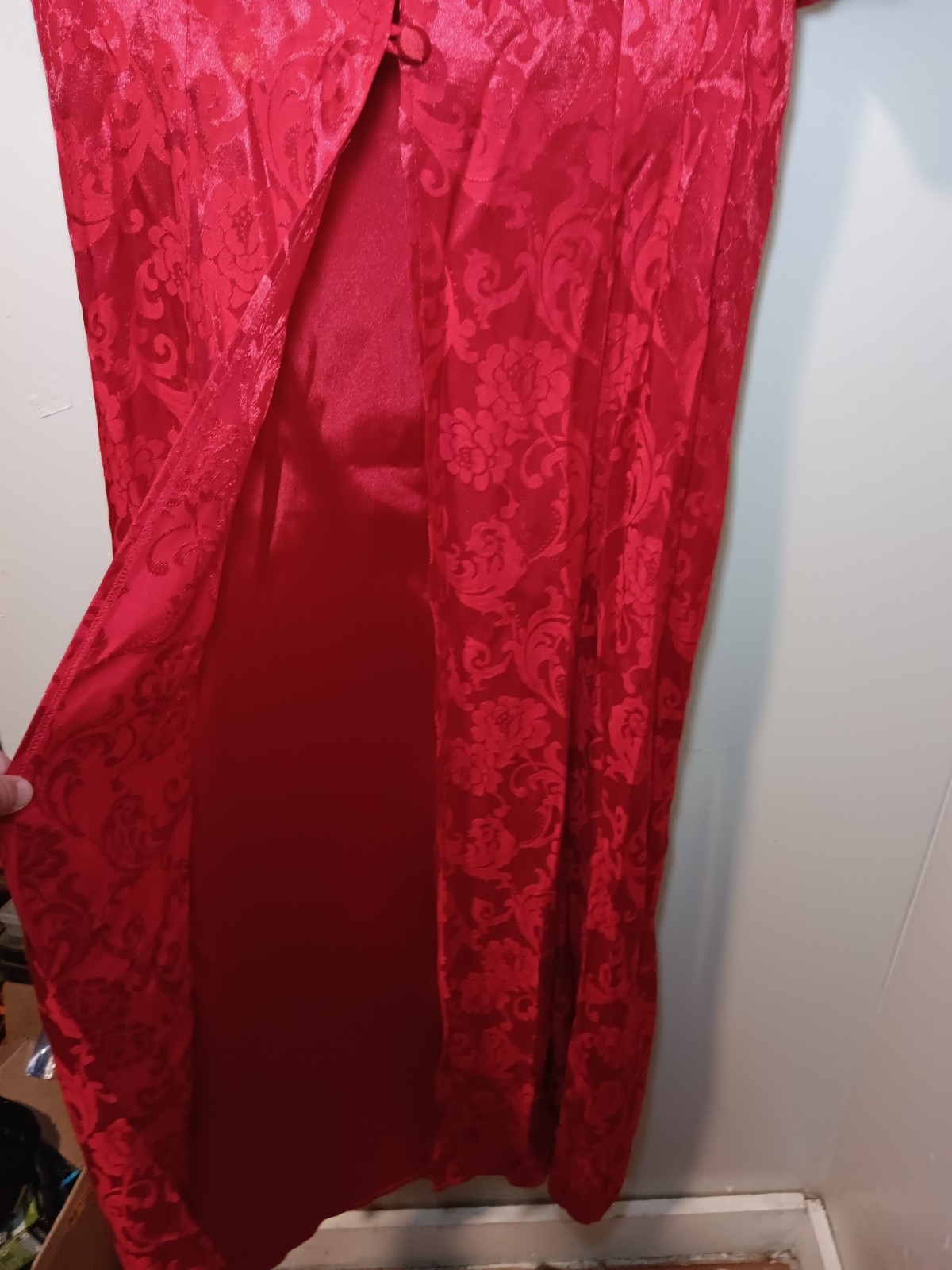 VTG 90s Cocktail Gown Sz 18M Long Red Satin Brocade Prom Renaissance Olivia Ros