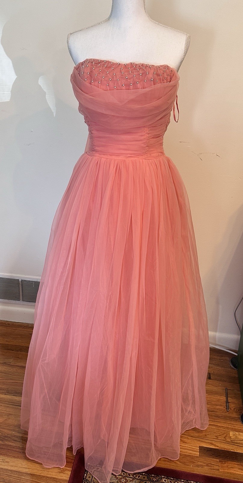 VTG 50s Coral Tulle VLV/ Coquette/whimsy/fairy Dress S Waist 25 In