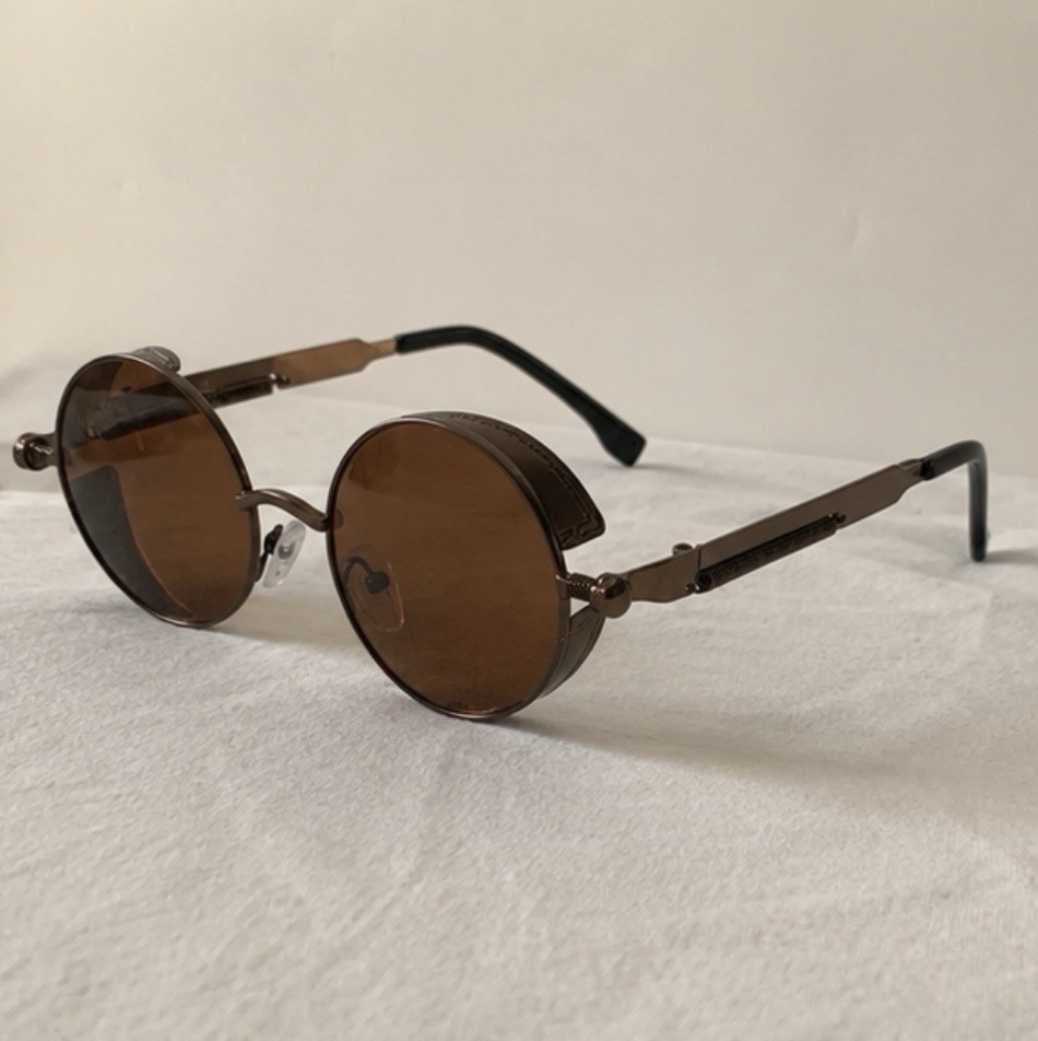 Vintage Round Steampunk Sunglasses Brown Tint Retro Metal Frames