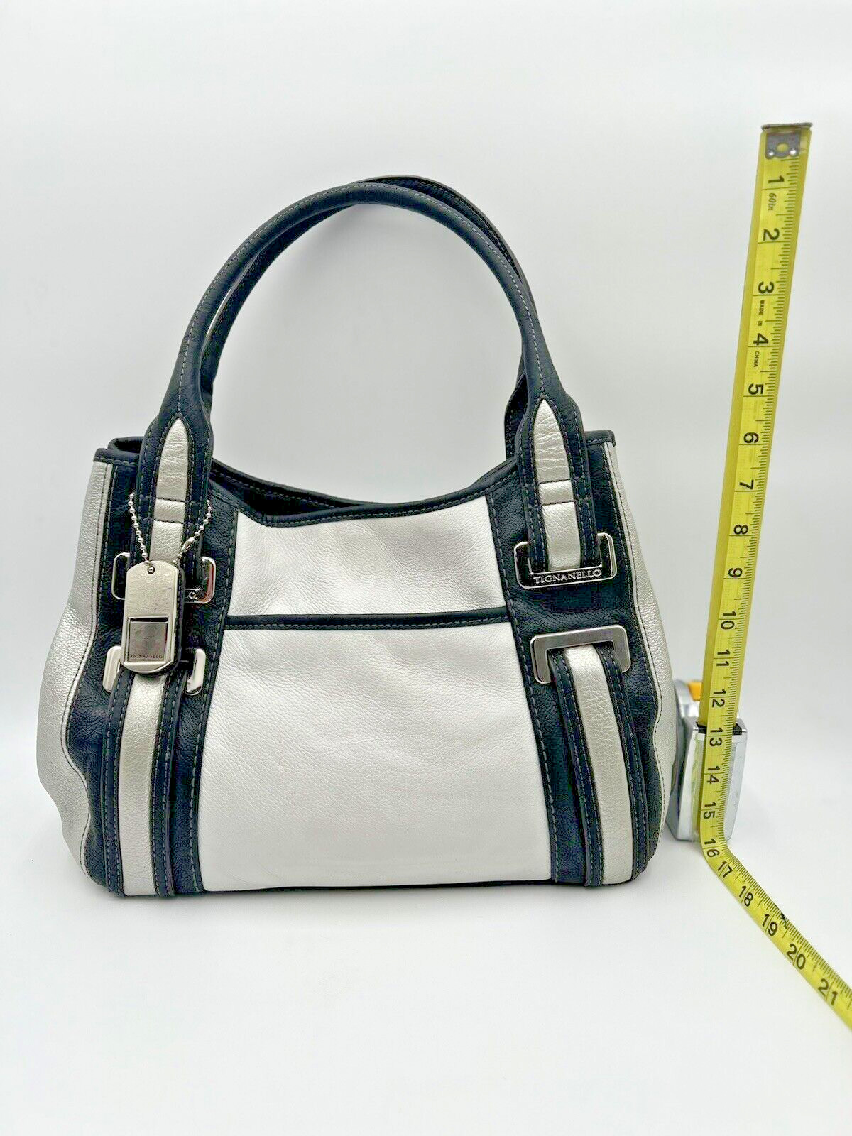 Vintage Tiganello Purse White, Black/Silver w/matching wallet and cosmetic bag